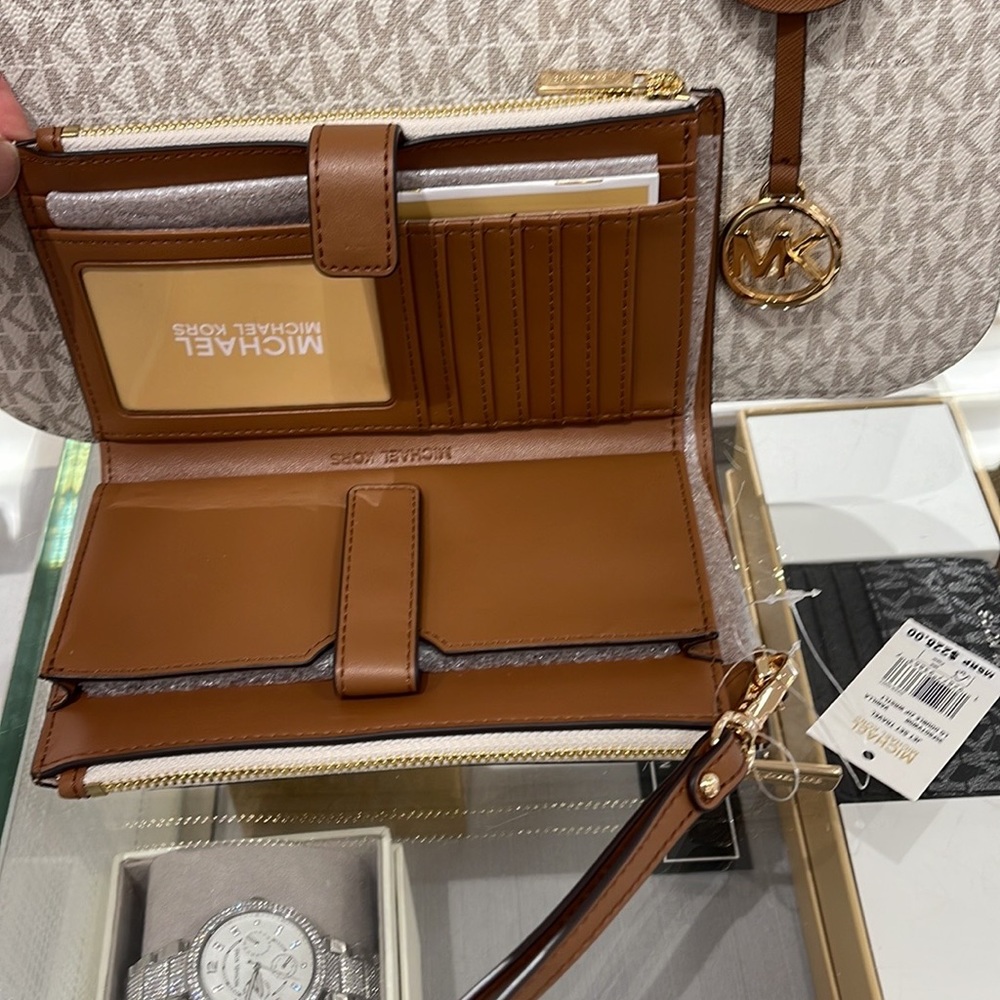Michael Kors Jet Set Travel Large Double-Zip Wristlet-Wallet-PhoneHolder Vanilla - Picture 7 of 16